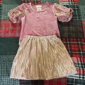 Bonnie Jean Pink Velvet Top and gold skirt